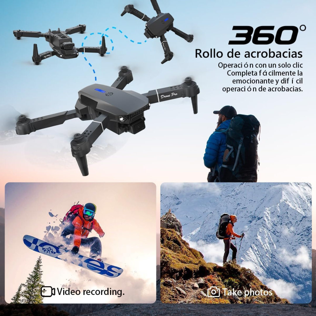 Dron E88 Pro con Cámara 4K , GPS , Wifi FPV, Plegable, Giro 360° y Altitud Hold.