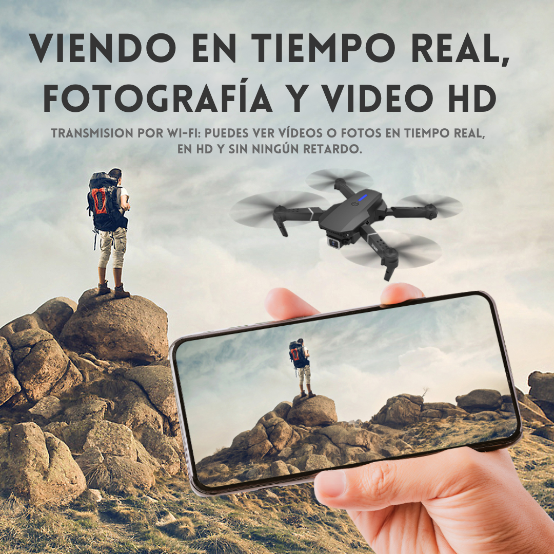 Dron E88 Pro con Cámara 4K , GPS , Wifi FPV, Plegable, Giro 360° y Altitud Hold.