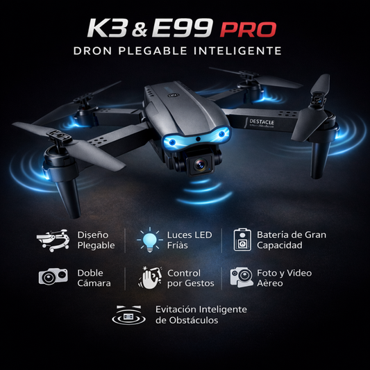 Dron K3 & E99 PRO con Doble Cámara 4K, WiFi FPV, Control por Gestos, Evitación de Obstáculos y Diseño Plegable